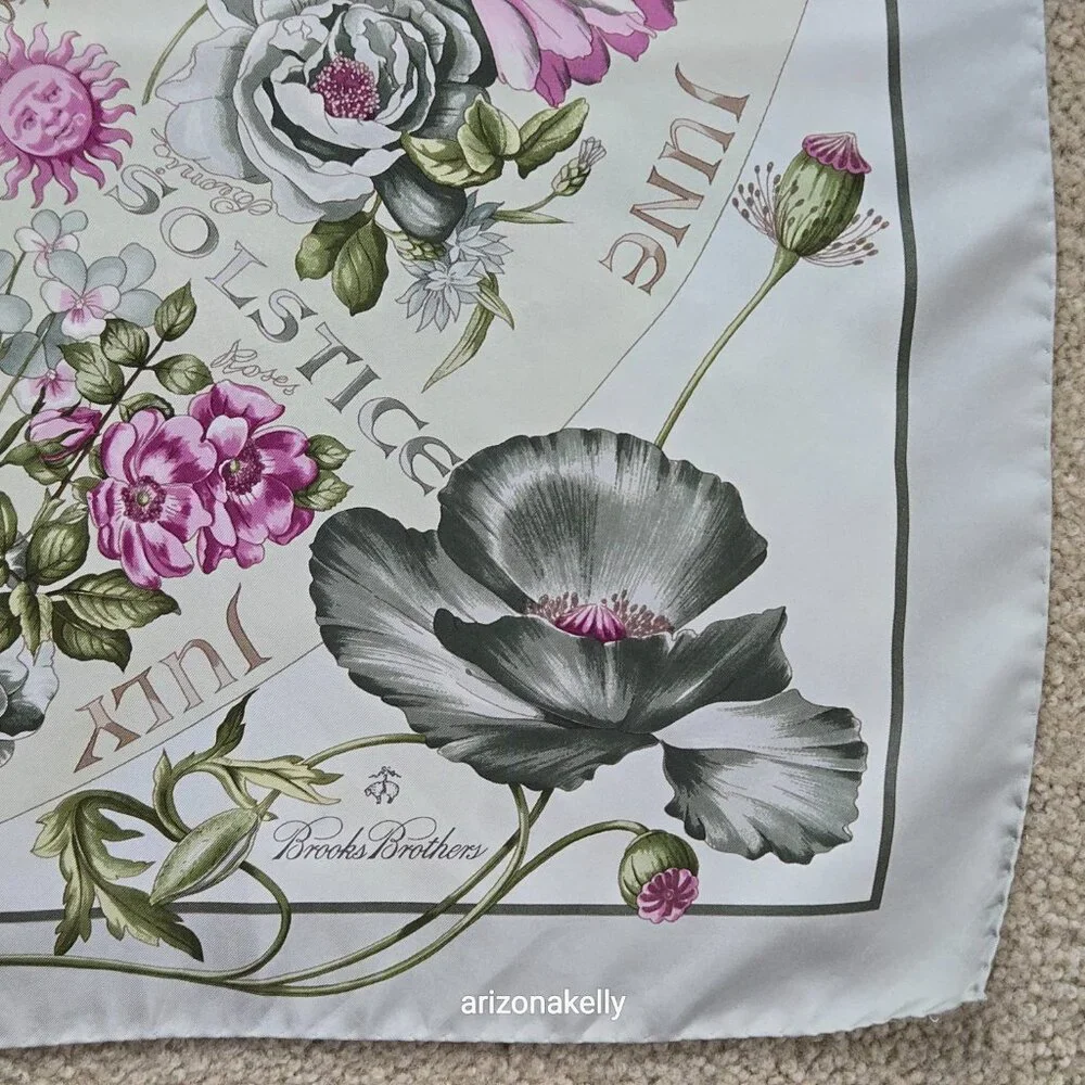 Brooks Brothers Silk Scarf Four Seasons of Flowers Purple Grey